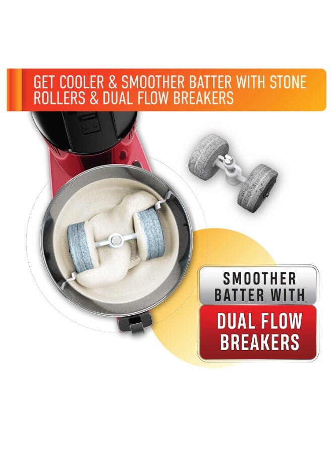 USHA ABS Colossal DLX Wet Grinder 150 W, 2 LTR, 100% Copper Motor and Dual Flow Breakers for Faster, Smooth Batter with Atta Kneader and Coconut Scrapper (Red) - Image 5